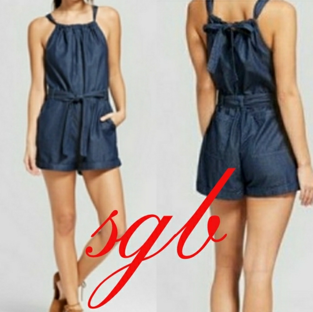 🆕⭐Plus size Denim chambray shorts romper - Picture 1 of 7